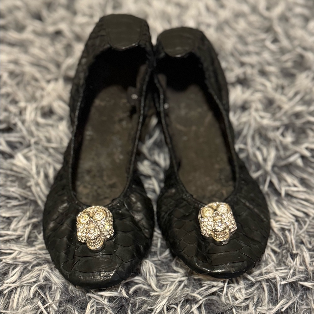 Mystique Black Embellished Skull Flats
